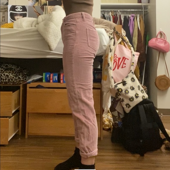 BDG High Waisted Pink Corduroy Pants - Picture 3 of 4
